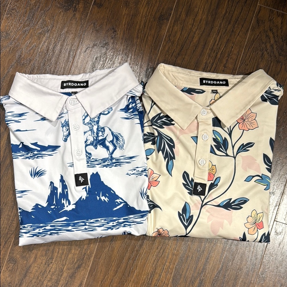 Lot of 2 BYRDGANG Performance Golf Polo‎ Shirts